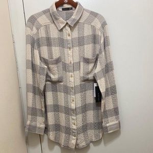NWT Black Tape _ Women Button Front Long Sleeve Gray Plaid Shirt - Size X